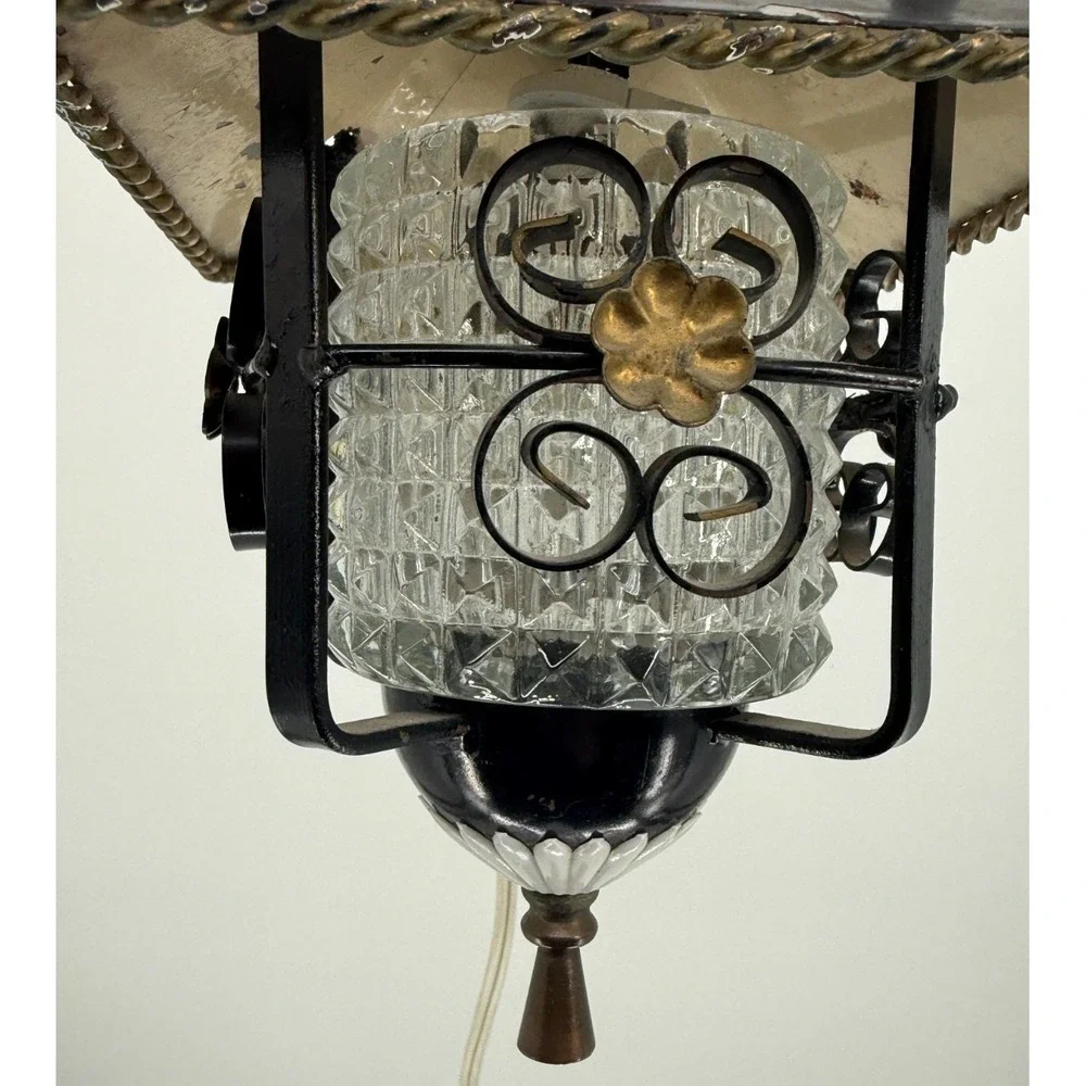 Spanish Revival Gothic Tudor Hanging Lamp Black Metal Plug In Lantern